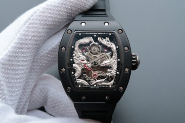 Richard Mille RM057 Dragon Phoenix PVD SS Case Silver Dragon Dial Black Rubber Strap