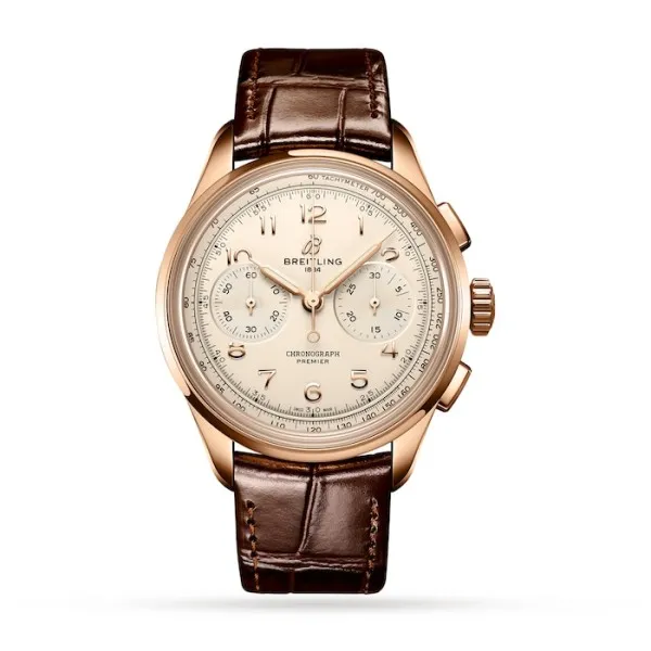 Breitling Premier Men Silver Alligator Watch RB0930371G1P1